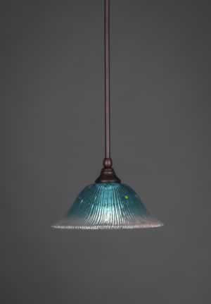 Stem Mini Pendant With Hang Straight Swivel Shown In Bronze Finish With 10" Teal Crystal Glass