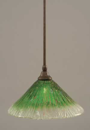 Stem Mini Pendant With Hang Straight Swivel Shown In Bronze Finish With 12" Kiwi Green Crystal Glass