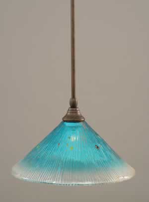 Stem Mini Pendant With Hang Straight Swivel Shown In Bronze Finish With 12" Teal Crystal Glass