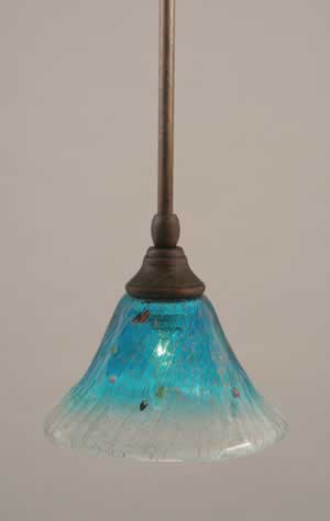 Stem Mini Pendant With Hang Straight Swivel Shown In Bronze Finish With 7" Teal Crystal Glass