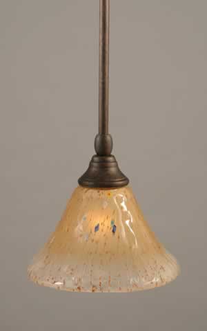Stem Mini Pendant With Hang Straight Swivel Shown In Bronze Finish With 7" Amber Crystal Glass