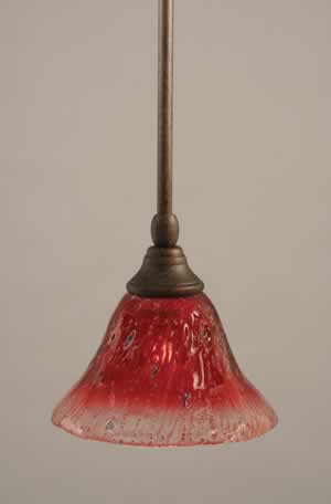 Stem Mini Pendant With Hang Straight Swivel Shown In Bronze Finish With 7" Raspberry Crystal Glass