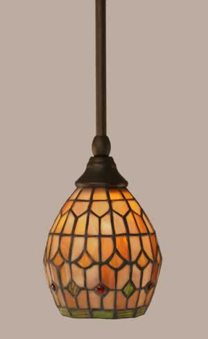 Stem Mini Pendant With Hang Straight Swivel Shown In Bronze Finish With 5.5” Rosetta Tiffany Glass