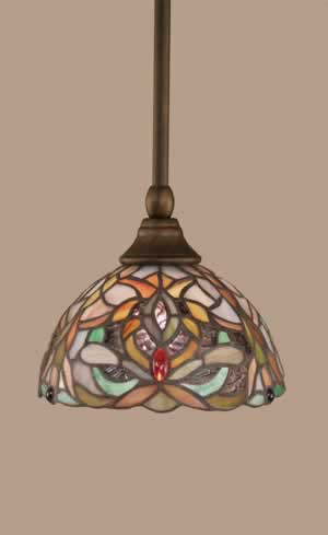 Stem Mini Pendant With Hang Straight Swivel Shown In Bronze Finish With 7 Kaleidoscope Tiffany Glass