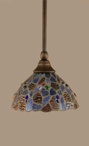 Stem Mini Pendant With Hang Straight Swivel Shown In Bronze Finish With 7” Blue Mosaic Tiffany Glass