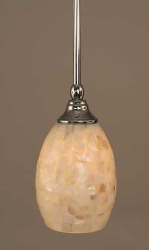 Stem Mini Pendant With Hang Straight Swivel Shown In Chrome Finish With 5" Ivory Glaze Seashell Glass "