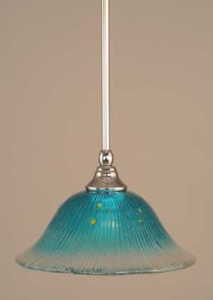 Stem Mini Pendant With Hang Straight Swivel Shown In Chrome Finish With 10" Teal Crystal Glass "