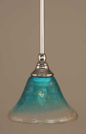 Stem Mini Pendant With Hang Straight Swivel Shown In Chrome Finish With 7" Teal Crystal Glass "