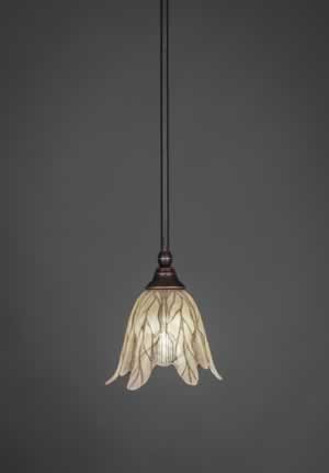 Stem Mini Pendant With Hang Straight Swivel Shown In Dark Granite Finish With 7" Vanilla Leaf Glass