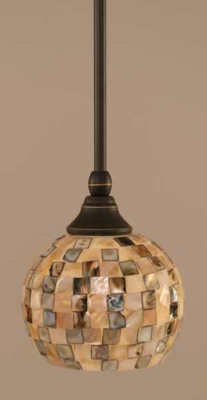 Stem Mini Pendant With Hang Straight Swivel Shown In Dark Granite Finish With 6" Sea Mist Seashell Glass