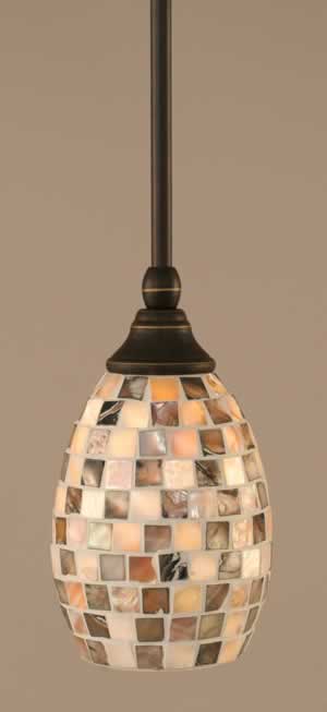 Stem Mini Pendant With Hang Straight Swivel Shown In Dark Granite Finish With 5" Sea Haze Seashell Glass