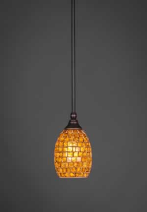 Stem Mini Pendant With Hang Straight Swivel Shown In Dark Granite Finish With 5" Copper Mosaic Glass