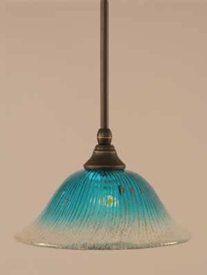 Stem Mini Pendant With Hang Straight Swivel Shown In Dark Granite Finish With 10" Teal Crystal Glass