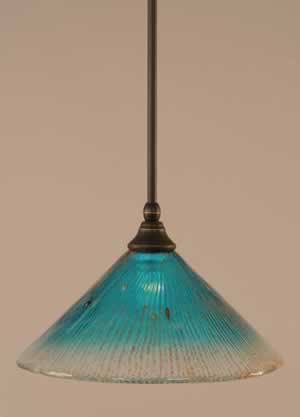 Stem Mini Pendant With Hang Straight Swivel Shown In Dark Granite Finish With 12" Teal Crystal Glass