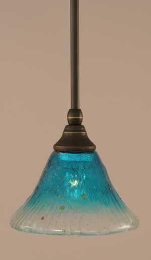 Stem Mini Pendant With Hang Straight Swivel Shown In Dark Granite Finish With 7" Teal Crystal Glass
