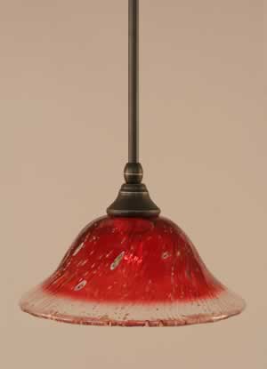 Stem Mini Pendant With Hang Straight Swivel Shown In Dark Granite Finish With 10" Raspberry Crystal Glass