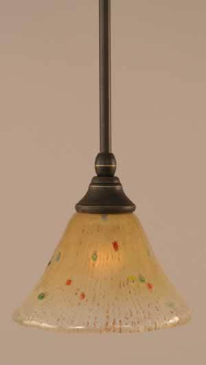 Stem Mini Pendant With Hang Straight Swivel Shown In Dark Granite Finish With 7" Amber Crystal Glass