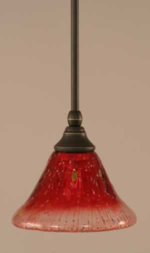 Stem Mini Pendant With Hang Straight Swivel Shown In Dark Granite Finish With 7" Raspberry Crystal Glass