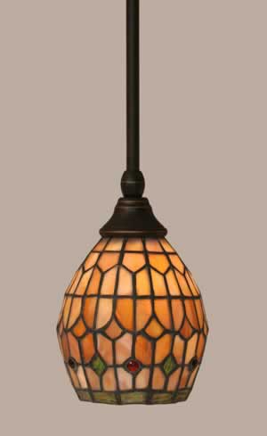 Stem Mini Pendant With Hang Straight Swivel Shown In Dark Granite Finish With 5.5” Rosetta Tiffany Glass