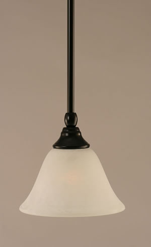 Stem Mini Pendant With Hang Straight Swivel Shown In Matte Black Finish With 7" White Marble Glass