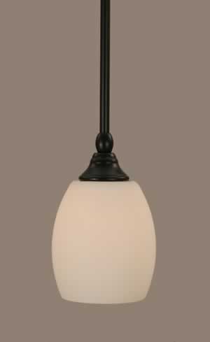 Stem Mini Pendant With Hang Straight Swivel Shown In Matte Black Finish With 5" White Linen Glass