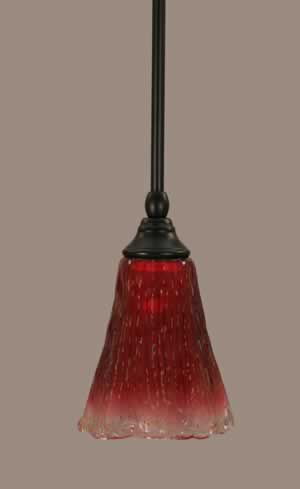Stem Mini Pendant With Hang Straight Swivel Shown In Matte Black Finish With 5.5" Raspberry Crystal Glass