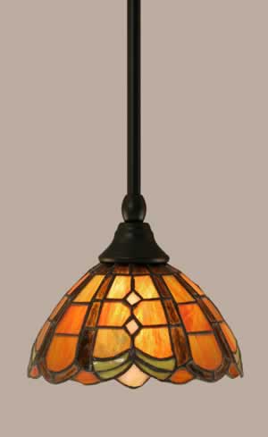 Stem Mini Pendant With Hang Straight Swivel Shown In Matte Black Finish With 7” Paradise Tiffany Glass