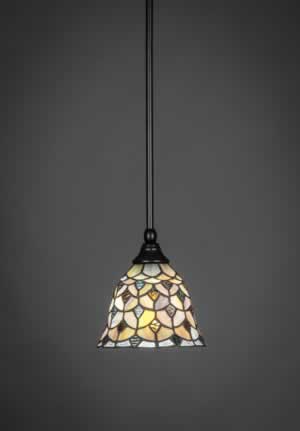 Stem Mini Pendant With Hang Straight Swivel Shown In Matte Black Finish With 6.5" Crescent Tiffany Glass