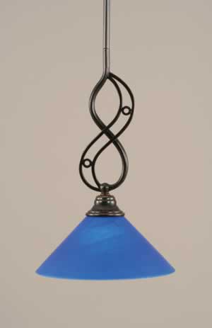 Jazz Mini Pendant With Hang Straight Swivel Shown In Black Copper Finish With 10" Blue Italian Glass