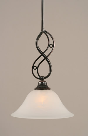 Jazz Mini Pendant With Hang Straight Swivel Shown In Black Copper Finish With 7" White Alabaster Swirl Glass