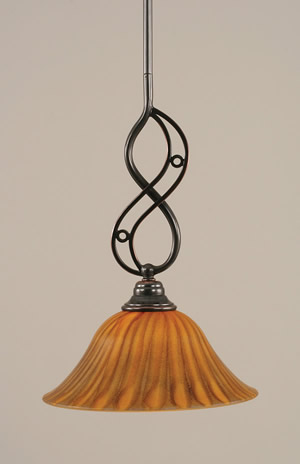 Jazz Mini Pendant With Hang Straight Swivel Shown In Black Copper Finish With 10" Tiger Glass