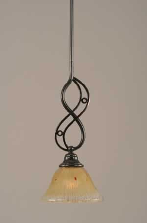 Jazz Mini Pendant With Hang Straight Swivel Shown In Black Copper Finish With 7" Amber Crystal Glass