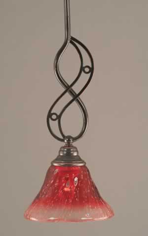 Jazz Mini Pendant With Hang Straight Swivel Shown In Black Copper Finish With 7" Raspberry Crystal Glass