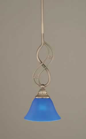 Jazz Mini Pendant With Hang Straight Swivel Shown In Brushed Nickel Finish With 7" Blue Italian Glass