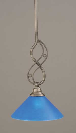 Jazz Mini Pendant With Hang Straight Swivel Shown In Brushed Nickel Finish With 10" Blue Italian Glass