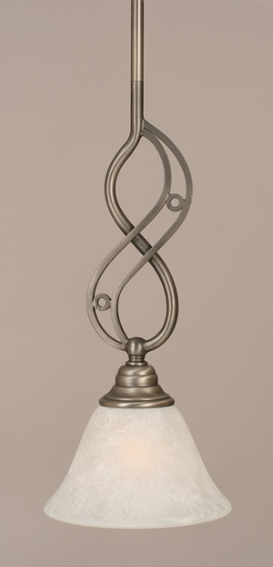 Jazz Mini Pendant With Hang Straight Swivel Shown In Brushed Nickel Finish With 7" White Marble Glass