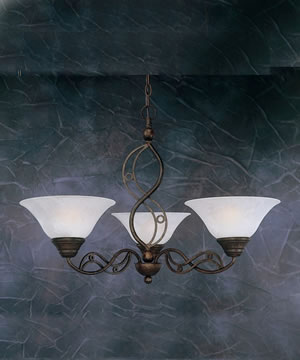 Jazz 3 Light Chandelier Shown In Bronze Finish With 10" White Marble Glass