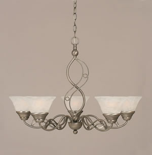 Jazz 5 Light Chandelier Shown In Brushed Nickel Finish With 7" White Marble Glass