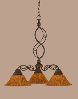 Jazz 3 Light Chandelier Shown In Bronze Finish With 10" Tiger Glass