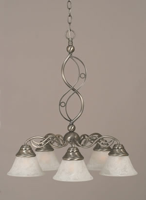 Jazz 5 Light Chandelier Shown In Brushed Nickel Finish With 7" White Marble Glass