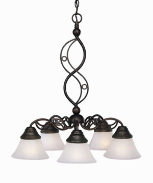 Jazz 5 Light Chandelier Shown In Bronze Finish With 7" White Marble Glass
