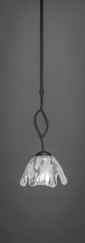 Revo 1 Light Mini Pendant Shown In Dark Granite Finish With 5.5” Fluted Italian Ice Glass