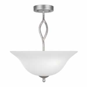 Revo Semi-Flush With 3 Bulbs Shown In Aged Silver Finish With 16” White Linen Glass