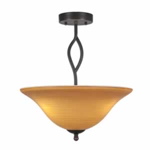 Revo Semi-Flush With 3 Bulbs Shown In Dark Granite Finish With 16” Cayenne Linen Glass