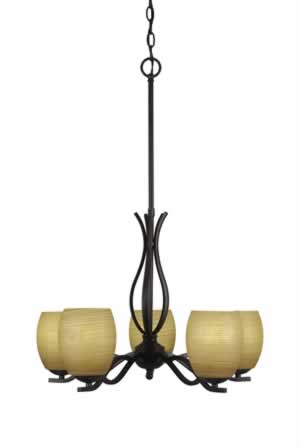 Revo 5 Light Chandelier Shown In Dark Granite Finish With 7” Cayenne Linen Glass