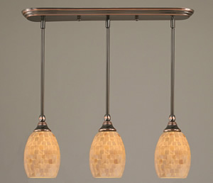 3 Light Multi Light Mini Pendant With Hang Straight Swivels With Hang Straight Swivels Shown In Black Copper Finish With 5" Ivory Glaze Seashell Glass 