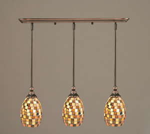 3 Light Multi Light Mini Pendant With Hang Straight Swivels Shown In Black Copper Finish With 5" Sea Haze Seashell Glass