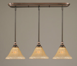 3 Light Multi Light Mini Pendant With Hang Straight Swivels Shown In Black Copper Finish With 7" Amber Crystal Glass