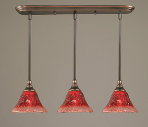 3 Light Multi Light Mini Pendant With Hang Straight Swivels Shown In Black Copper Finish With 7" Raspberry Crystal Glass