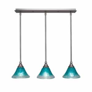 3 Light Multi Light Mini Pendant With Hang Straight Swivels Shown In Brushed Nickel Finish With 7" Teal Crystal  Glass